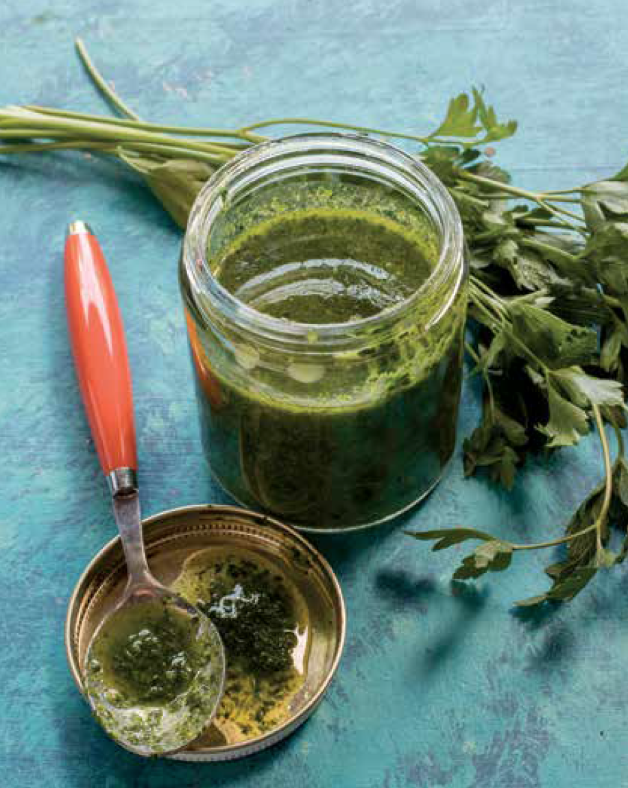 Jar of parsley puree