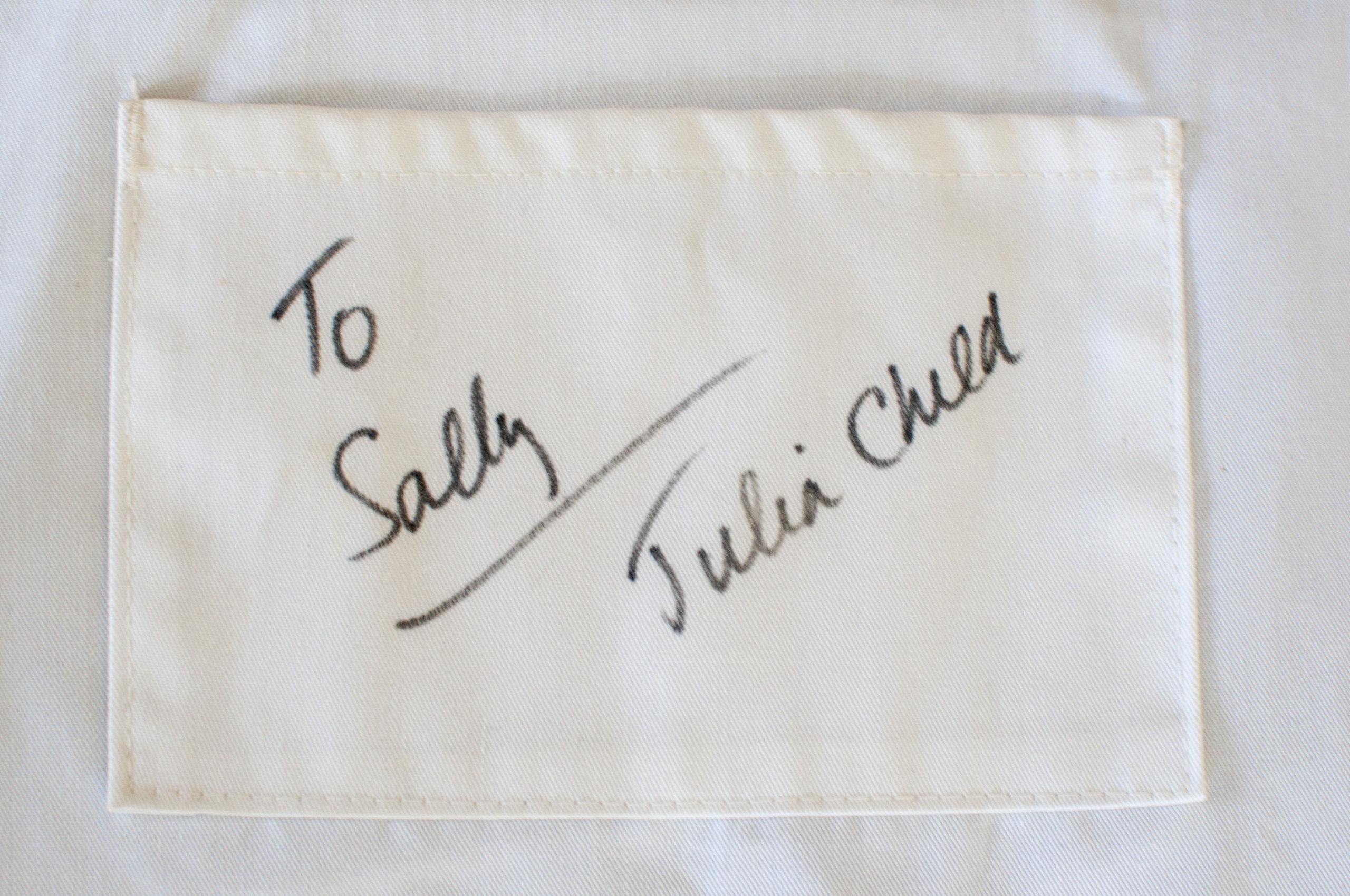 Photo of Julia Child's autograph to Sally Sampson
